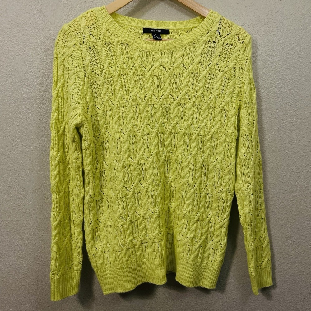 Forever 21 Semi Open Knit Sweater Yellow Green Summer Dopamine Spring Size S‎